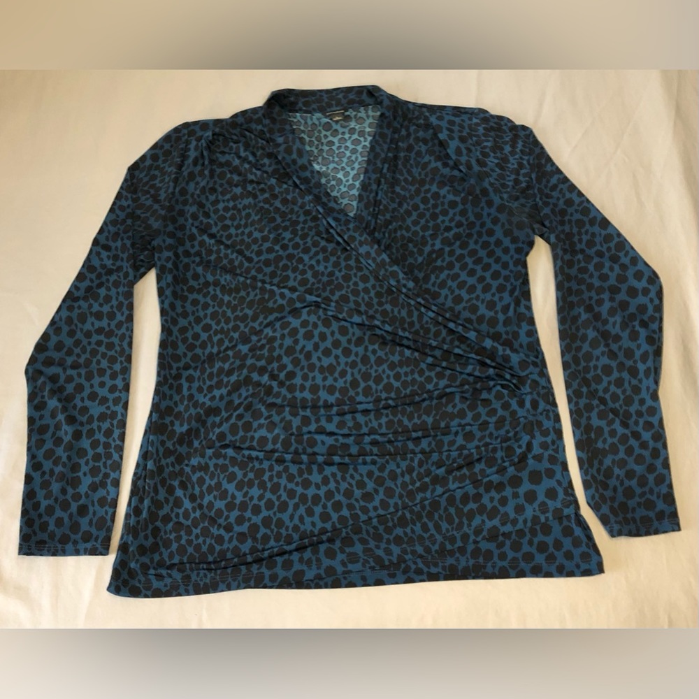 Ann Taylor Faux Wrap Animal Print Blouse Size Large